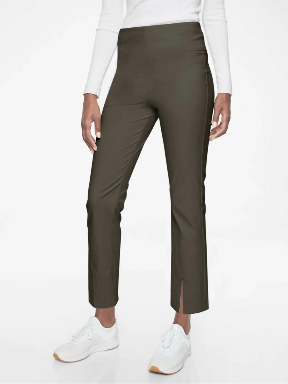 Athleta Wander Slim Straight Crop Pants Arbor Olive Green Casual Women’s Size 4